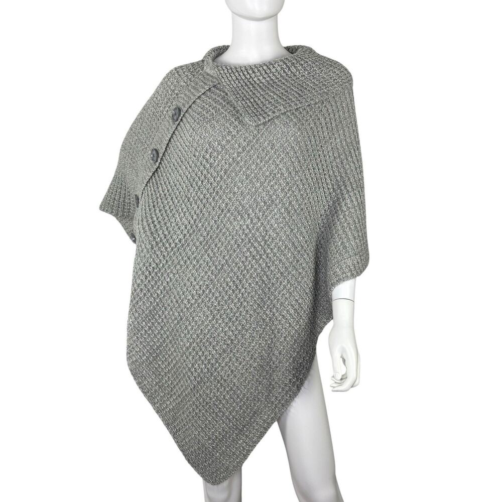 Chico’s Poncho Sweater Split Collar Button Shoulder Lagenlook Gray Size XL